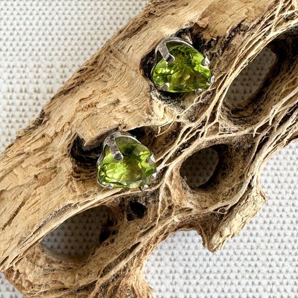 Peridot Heart Stud Earrings, Sterling Silver - Picture 7 of 7